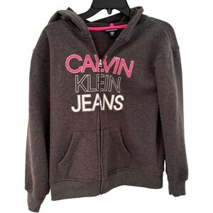 Youth Calvin Klein Grey Hooded Sweatshirt long sleeve, full zip